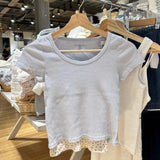 Kukombo Round Neck Tight Spicy Girls Blue Female T-shirts 2025 New Solid Color Casual Slim Short Sleeve Tee Streetwear Women Clothes