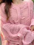 Kukombo Solid Cutout Loose Knit Sweater