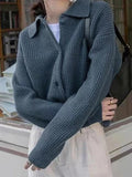 Kukombo Solid Waffle Lapel Neck Cardigan