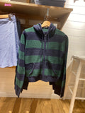 Kukombo Retro Green Stripe Zipper Knitting Hoodie Slim Y2K Street Winter Sweater Cotton Blend Pocket Women Jackets Autumn Tops 2025 New