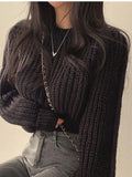Kukombo Puff Sleeve Plain Crop Sweater