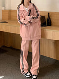 Kukombo Outfit Korean Fashion Jogging Tracksuit Women Y2K Preppy Style Pink Pant Sets Loose Kpop Streetwear Sweatpants Striped Hoodie Autumn