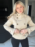 Kukombo Belts Double Breasted Jacket Women Casual Loose Stand Collar Long Sleeve Coat 2025 Spring Office Street All-match Lady Outwear ootd