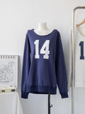 Kukombo 14 Print Oversized Sweatshirt Women Sexy Sloping Neck Long Sleeve Y2k Top Cotton Loose Pullover Fall Streetwear Fashion Hoodie