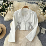 Kukombo Chic Turn-down Collar Basics Long Sleeve Elegant Rhinestone Butterfly Loose Coat French Streetwear High Street Autumn Winter Top Outfit Ideas