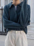 Kukombo Solid Waffle Lapel Neck Cardigan