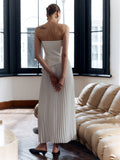 Kukombo Solid Pleated Strapless Split Dress