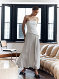 Kukombo Solid Pleated Strapless Split Dress