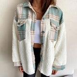 Kukombo Shacket Plaid Stitching Lambswool Jacket