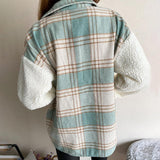 Kukombo Shacket Plaid Stitching Lambswool Jacket