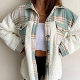 Kukombo Shacket Plaid Stitching Lambswool Jacket