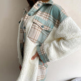 Kukombo Shacket Plaid Stitching Lambswool Jacket