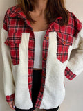 Kukombo Shacket Plaid Stitching Lambswool Jacket