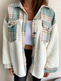 Kukombo Shacket Plaid Stitching Lambswool Jacket