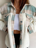 Kukombo Shacket Plaid Stitching Lambswool Jacket