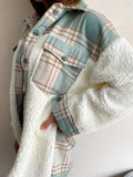 Kukombo Shacket Plaid Stitching Lambswool Jacket