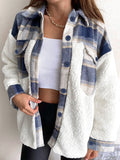 Kukombo Shacket Pocket Plaid Stitching Lambswool Jacket