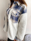 Kukombo Shacket Pocket Plaid Stitching Lambswool Jacket
