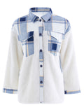 Kukombo Shacket Pocket Plaid Stitching Lambswool Jacket