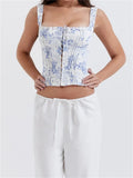 Kukombo - 2024 Square Neck Fairy Sleeveless Strap Front Buttons Up Camis Summer Mini Vest Streetwear  Crop Tops