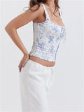 Kukombo - 2024 Square Neck Fairy Sleeveless Strap Front Buttons Up Camis Summer Mini Vest Streetwear  Crop Tops
