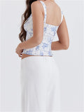 Kukombo - 2024 Square Neck Fairy Sleeveless Strap Front Buttons Up Camis Summer Mini Vest Streetwear  Crop Tops