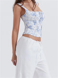 Kukombo - 2024 Square Neck Fairy Sleeveless Strap Front Buttons Up Camis Summer Mini Vest Streetwear  Crop Tops
