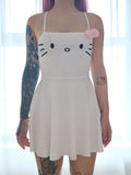 Kukombo Homecoming Dress Party Outfits White Hello Kitty Bow Sleeveless Mini Dress