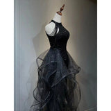 dress Black Evening Dress for Women 2024 New Light Luxury Niche High-End High-End Sense Trailing Birthday Party Host Adult Ceremony