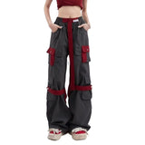 street wear High Street Multi-Pocket Color Matching Hip Hop Overalls Women's Functional Style Loose Casual Trousers Fashion