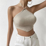 Kukombo 2024 new European and American sexy hot girl women's clothing temperament short backless halter neck lace-up knitted vest top for women