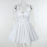 detective vs suspect dress to impress Xy355 Summer New Polo Collar Puff Sleeve Blouse Top Eyelet Ribbon Slim Strap Dress Women