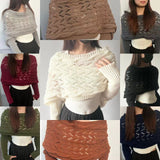 fashion outfits off-Shoulder Meilun Knitted Autumn and Winter High-Grade Double-Sleeve Hollow Shawl off-Shoulder Cross