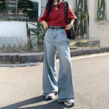 Kukombo 2024 spring new American retro high waist loose wide leg drape straight pants jeans women
