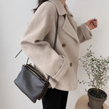 Christmas Gift 2023 New Fashion Women Elegant Double Breasted Long Sleeve Wool Coats Autumn Winter Chic Casual Solid Color Outerwear