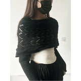 fashion outfits off-Shoulder Meilun Knitted Autumn and Winter High-Grade Double-Sleeve Hollow Shawl off-Shoulder Cross