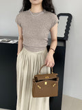 Kukombo drawstring waist knit sweater design half high collar slim fit thin shoulder sleeve bottoming shirt summer 8879