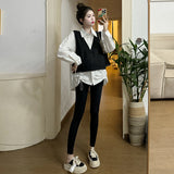 Kukombo misunderstood outfit Spring New Korean Style Loose Fashion Striped Fake Two-Piece Stitching Shirt Maternity Top