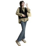 Kukombo misunderstood outfit Spring New Korean Style Loose Fashion Striped Fake Two-Piece Stitching Shirt Maternity Top