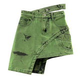 Kukombo lookbook outfits Summer Popular Niche Design Denim Half-Length Asymmetric Washed Green Denim Skirt Summer Denim Skirt