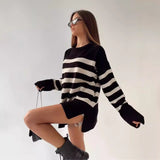 sweater Women's Sweater 2024 Autumn and Winter New Casual Striped Loose round Neck Pullover Sweater Coat for Women