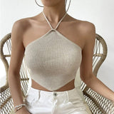 Kukombo 2024 new European and American sexy hot girl women's clothing temperament short backless halter neck lace-up knitted vest top for women