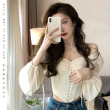 outfit Ambiance Two-Way Top for Women 2024 Spring New Fishbone Stitching Chic Chiffon Small Shirt