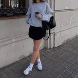 tailgate outfit black women 2024 Autumn and Winter Style Casual Solid Color Top Loose Pullover Fashion Sweater Coat