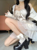 Kukombo Chic 2 Pieces White Top and Bottom Skirt Tulle Party Dress Birthday Dresses Birthday Outfits