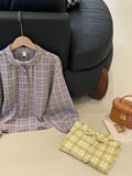 Kukombo niche petal collar plaid shirt women's tops 1030