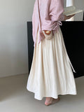 Kukombo "Strictly Selected Quality B Entry" with Pearl Drawstring Large Swing Skirt Women's High Waist Solid Color Long Skirt 596