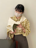 Kukombo  niche petal collar plaid shirt women's tops 1030