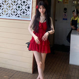 dress to impress codes Pure Desire Style Red White Sling Dress Women's 2024 Summer New Design Sense Waist Slimming Cake Skirt