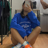 Kukombo back to school outfits American New Loose Casual Letter Print Design Sense Niche Ins Sweater for Women